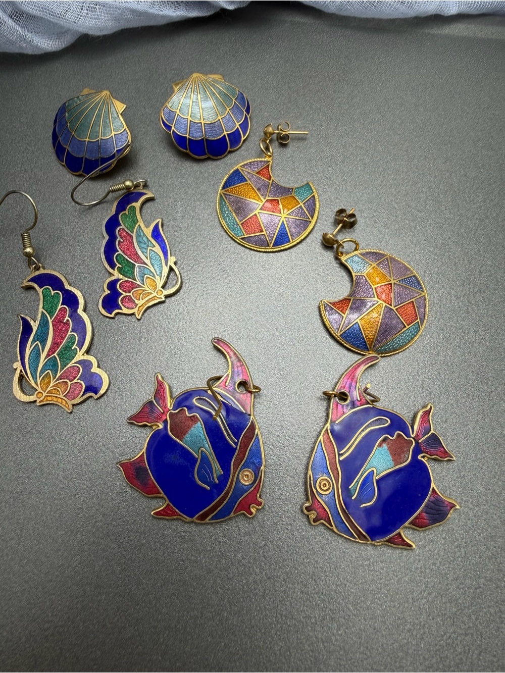 ⬇️⬇️ Vintage Cloisonné  pierced Earrings - 4 pair  #327CE